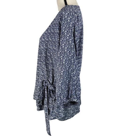 Talbots X-Large Faux Wrap Top Geometric Surplice V-Neck Dolman Elbow Sleeves - Picture 10 of 12